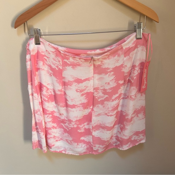 Dolls Kill ~Sugar Thrillz ~ Pink Clouds Faux Wrap Tie Y2K Mini Skirt ~size Large - Picture 10 of 11